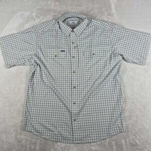 Poncho Button Up Shirt Men's Large Green Plaid Magnetic Pockets Vented Fishing